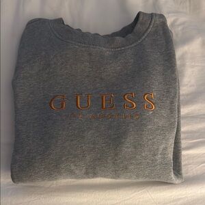 Guess Heather Gray Pullover with Vibrant Orange Logo